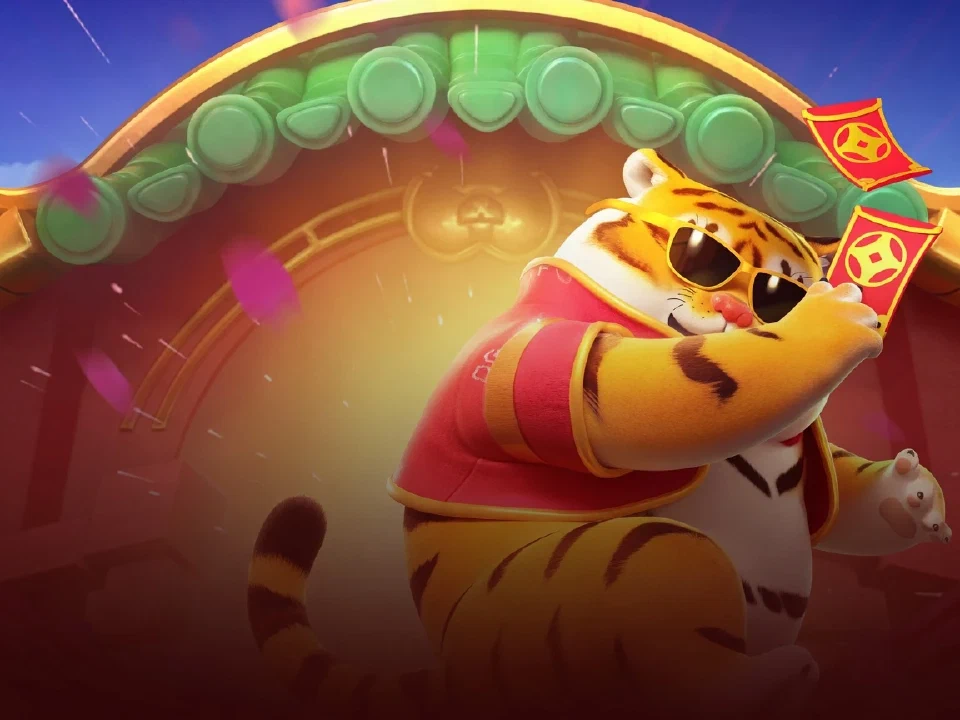 Fortune Tiger character beneath a jade-roofed temple arch