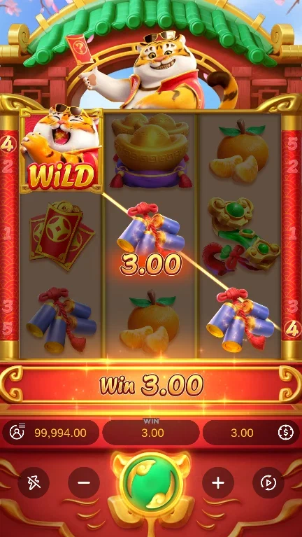 Fortune Tiger demo showing a diagonal line win of 3.00